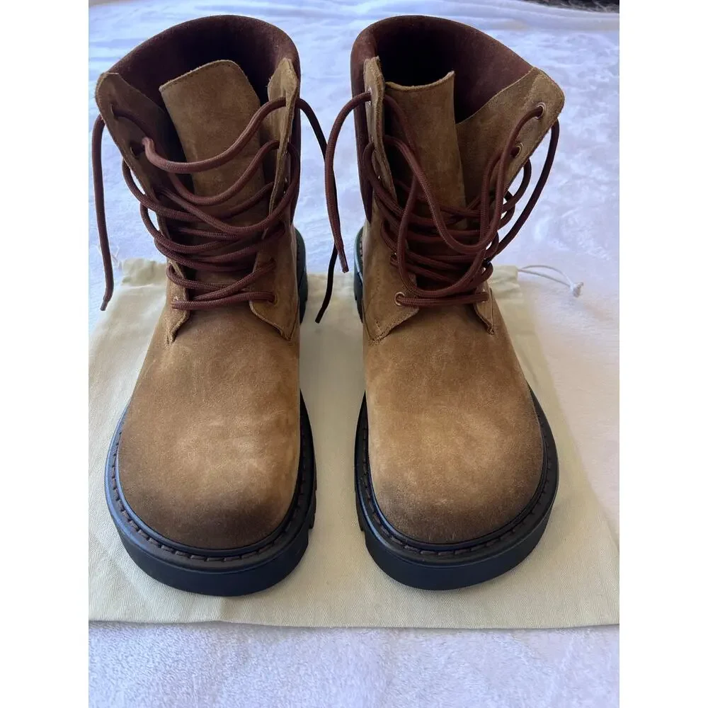 Loewe Sierra Combat Boots Tobacco Brown Suede Lug Sole Men’s Luxury EU 44